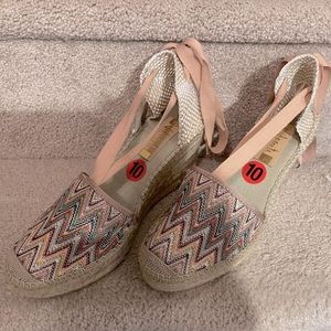 Lace up espadrilles wedge linen sandals